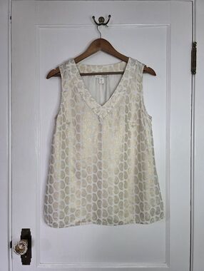Saint Tropez West Linen Top – Size M – Cream, Metallic Gold